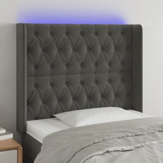 Zagłówek do łóżka z LED, ciemnoszary, 93x16x118/128 cm, aksamit