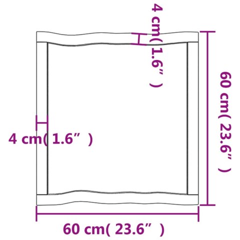 Blat, ciemnobrązowy 60x60x(2-6) cm drewno z naturalną krawędzią