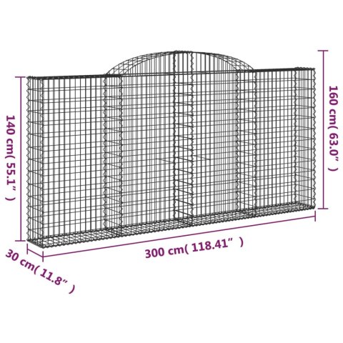 Kosze gabionowe, 20 szt, 300x30x140/160cm, galwanizowane żelazo