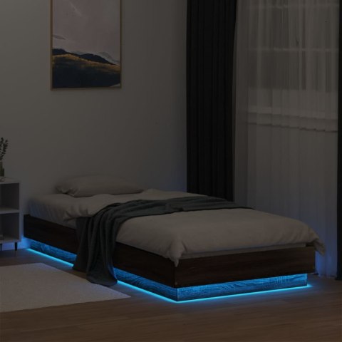 Rama łóżka z oświetleniem LED, brązowy dąb, 100x200 cm