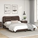 Rama łóżka z zagłówkiem, brązowa, 140x190 cm, sztuczna skóra
