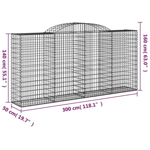 Kosze gabionowe, 25 szt, 300x50x140/160cm, galwanizowane żelazo