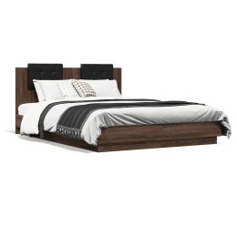 Rama łóżka z wezgłowiem i LED, brązowy dąb, 120x200 cm