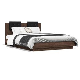 Rama łóżka z wezgłowiem i LED, brązowy dąb, 150x200 cm