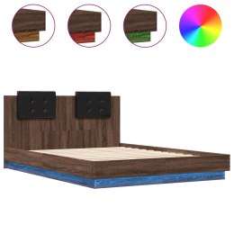 Rama łóżka z wezgłowiem i LED, brązowy dąb, 150x200 cm