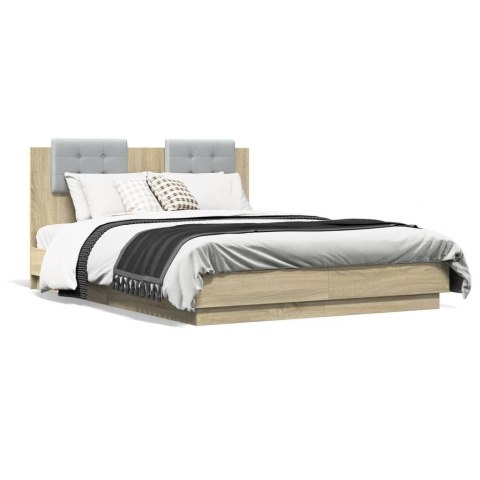 Rama łóżka z wezgłowiem i LED, dąb sonoma, 140x190 cm