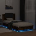 Rama łóżka z wezgłowiem i LED, przydymiony dąb, 100x200 cm