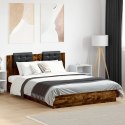Rama łóżka z wezgłowiem i LED, przydymiony dąb, 140x200 cm