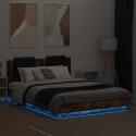 Rama łóżka z wezgłowiem i LED, przydymiony dąb, 140x200 cm