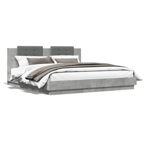Rama łóżka z wezgłowiem i LED, szarość betonu, 180x200 cm