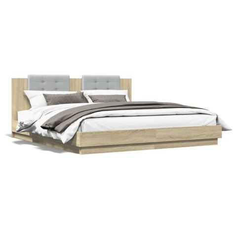 Rama łóżka z wezgłowiem i LED, dąb sonoma, 180x200 cm
