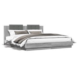 Rama łóżka z wezgłowiem i LED, szary dąb sonoma, 200x200 cm