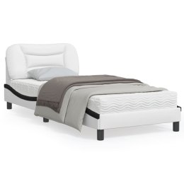 Rama łóżka z zagłówkiem, biało-czarna, 90x200cm, sztuczna skóra