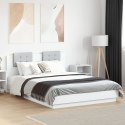 Rama łóżka z wezgłowiem i LED, biała, 150x200 cm