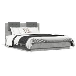 Rama łóżka z wezgłowiem i LED, szarość betonu, 140x190 cm