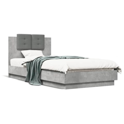 Rama łóżka z wezgłowiem i LED, szarość betonu, 90x200 cm