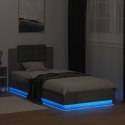 Rama łóżka z wezgłowiem i LED, szarość betonu, 90x200 cm