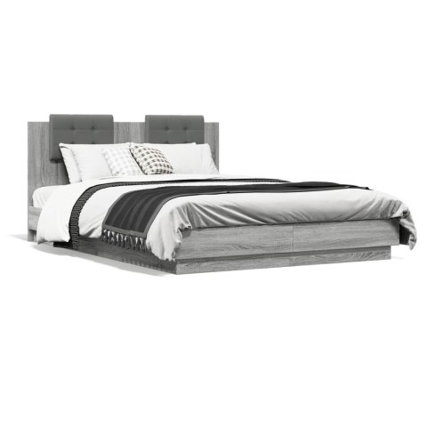 Rama łóżka z wezgłowiem i LED, szary dąb sonoma, 150x200 cm
