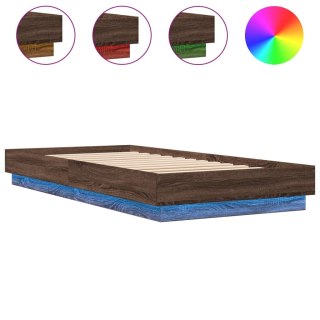Rama łóżka z oświetleniem LED, brązowy dąb, 90x200 cm