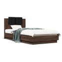 Rama łóżka z wezgłowiem i LED, brązowy dąb, 100x200 cm