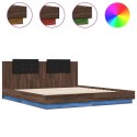 Rama łóżka z wezgłowiem i LED, brązowy dąb, 180x200 cm