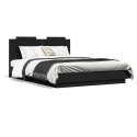 Rama łóżka z wezgłowiem i LED, czarna, 120x200 cm