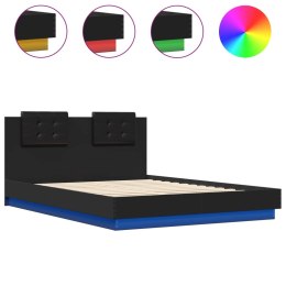Rama łóżka z wezgłowiem i LED, czarna, 120x200 cm