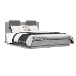 Rama łóżka z wezgłowiem i LED, szarość betonu, 140x200 cm
