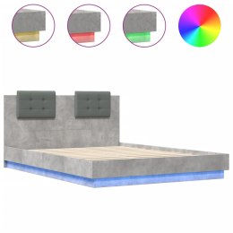 Rama łóżka z wezgłowiem i LED, szarość betonu, 140x200 cm