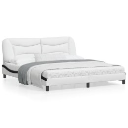 Rama łóżka z zagłówkiem, biało-czarna, 180x200 cm, ekoskóra