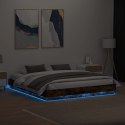 Rama łóżka z oświetleniem LED, przydymiony dąb, 200x200 cm