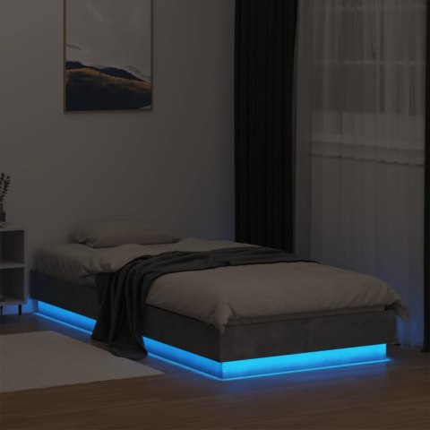 Rama łóżka z oświetleniem LED, szarość betonu, 90x200 cm