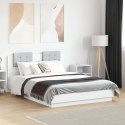 Rama łóżka z wezgłowiem i LED, biała, 140x190 cm