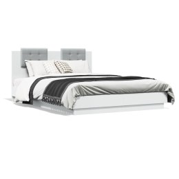 Rama łóżka z wezgłowiem i LED, biała, 140x200 cm