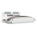 Rama łóżka z wezgłowiem i LED, biała, 160x200 cm