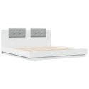 Rama łóżka z wezgłowiem i LED, biała, 160x200 cm
