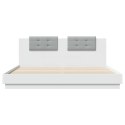Rama łóżka z wezgłowiem i LED, biała, 180x200 cm