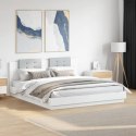 Rama łóżka z wezgłowiem i LED, biała, 200x200 cm