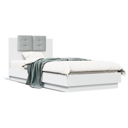 Rama łóżka z wezgłowiem i LED, biała, 90x200 cm