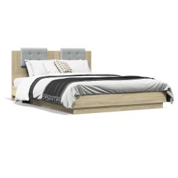Rama łóżka z wezgłowiem i LED, dąb sonoma, 140x200 cm