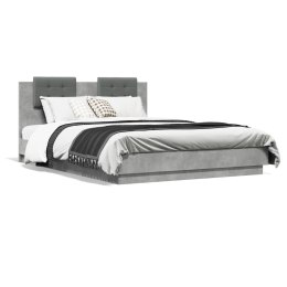 Rama łóżka z wezgłowiem i LED, szarość betonu, 150x200 cm