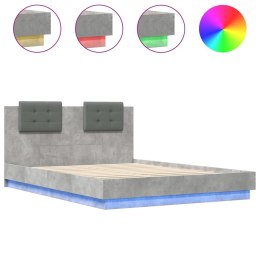 Rama łóżka z wezgłowiem i LED, szarość betonu, 150x200 cm