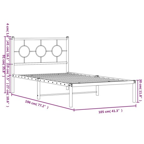  Metalowa rama łóżka z wezgłowiem, biała, 100x190 cm