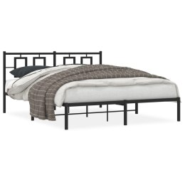  Metalowa rama łóżka z wezgłowiem, czarna, 160x200 cm