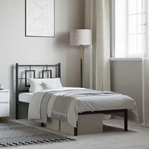  Metalowa rama łóżka z wezgłowiem, czarna, 75x190 cm