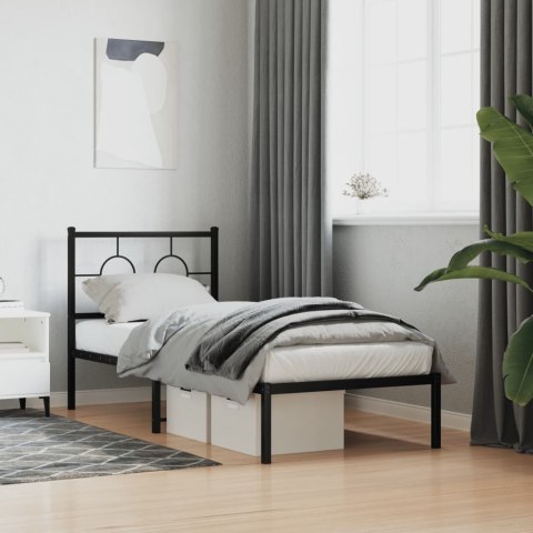  Metalowa rama łóżka z wezgłowiem, czarna, 80x200 cm
