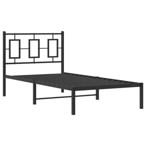  Metalowa rama łóżka z wezgłowiem, czarna, 90x190 cm