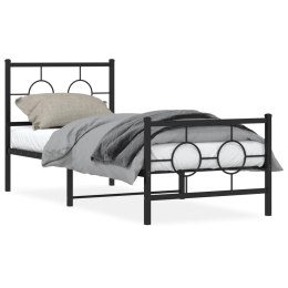  Metalowa rama łóżka z wezgłowiem i zanóżkiem, czarna, 75x190 cm