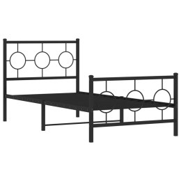  Metalowa rama łóżka z wezgłowiem i zanóżkiem, czarna, 90x190 cm