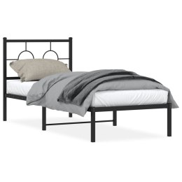  Metalowa rama łóżka z wezgłowiem, czarna, 75x190 cm